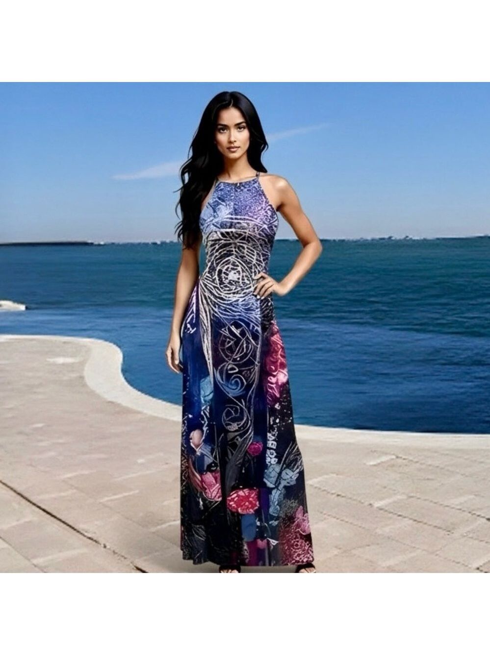 NWOT XL Multicolor Spiral Geometric Abstract Pattern Maxi Dress
